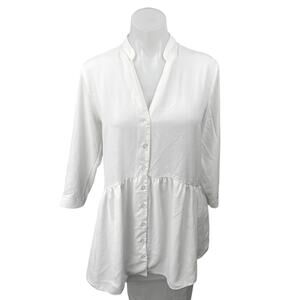 Dorothy Perkins White V-Neck Button Down Peplum Top Tunic Shirt Blouse Size 8